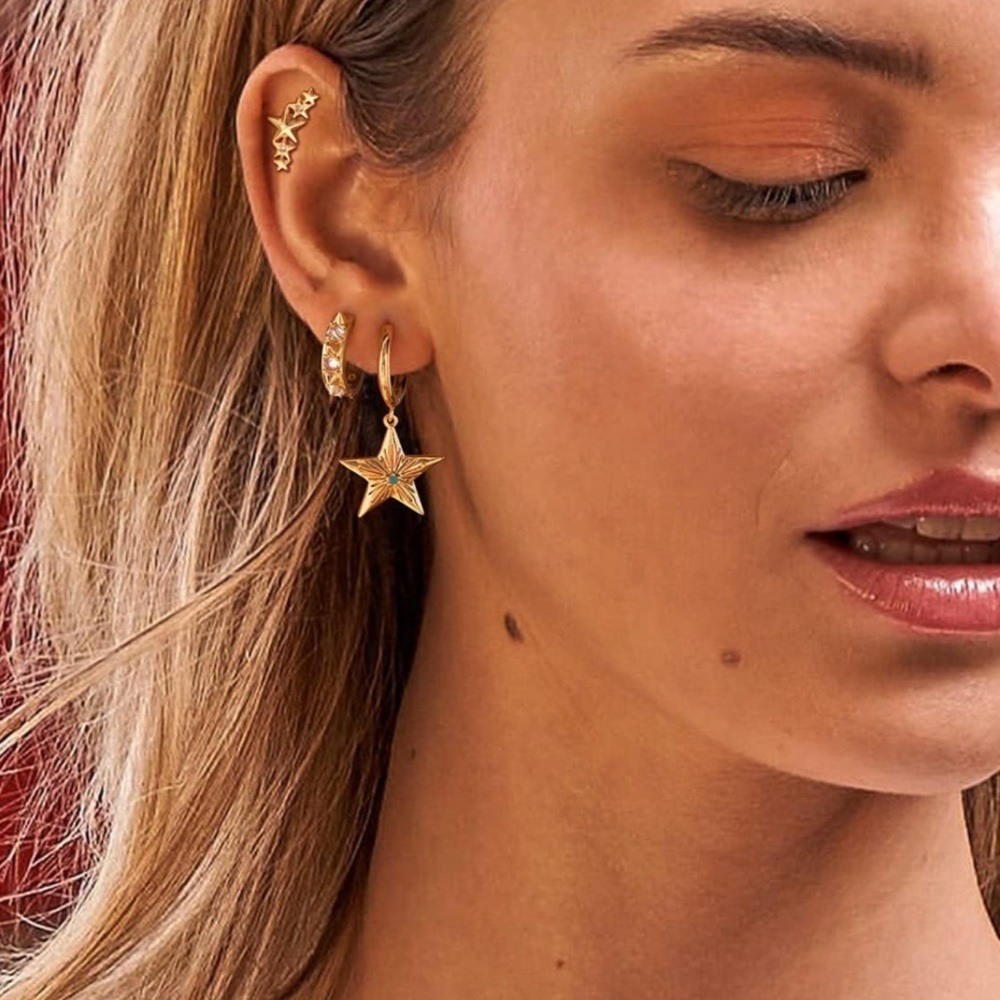 MYEARS Women Gold Huggie Hoop Earrings Dangle Drop 14K Gold Filled - Picture 3 of 3